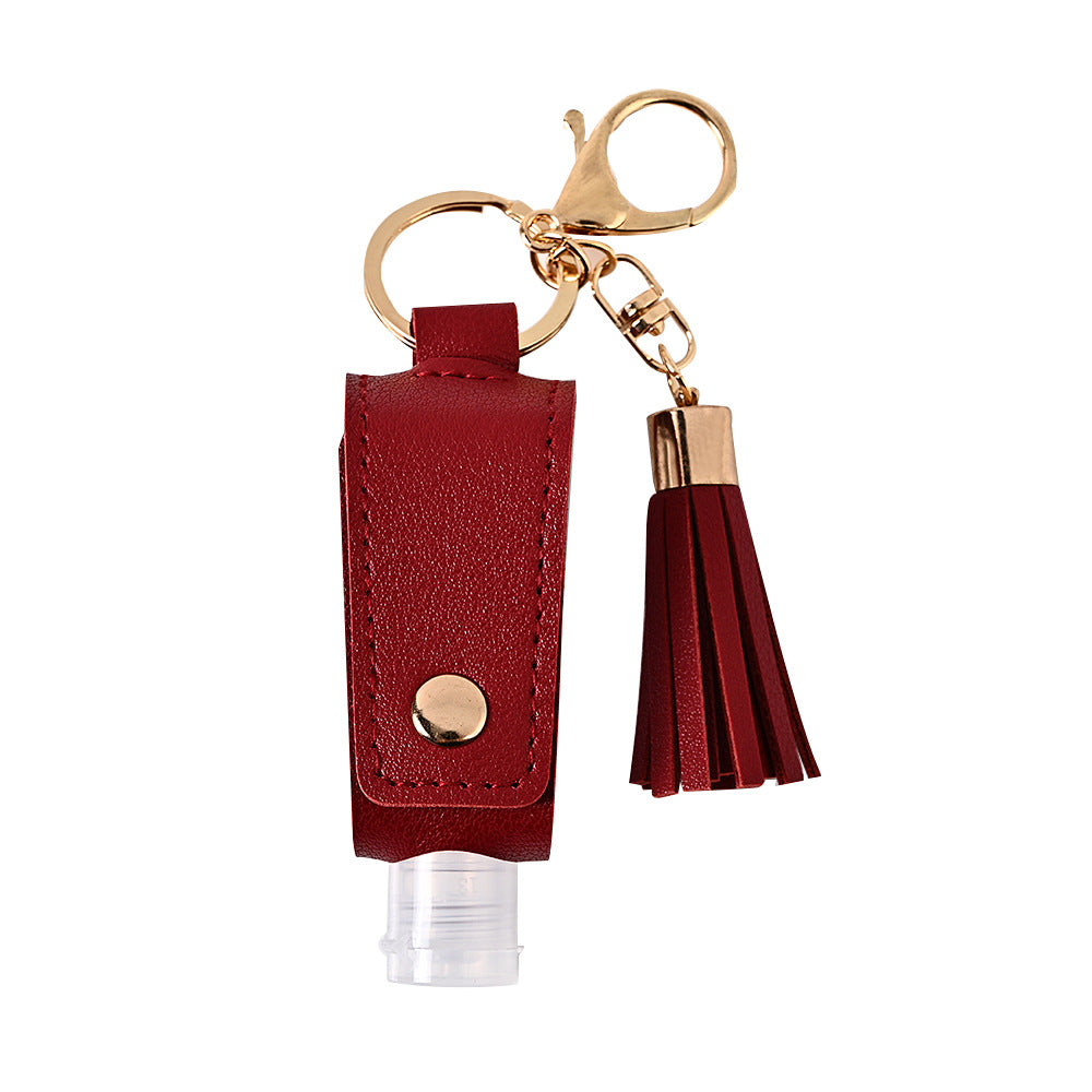 Wholesale Tassel Hand Sanitizer Leather Case  Portable Disinfectant PU Leather Case  Keychains